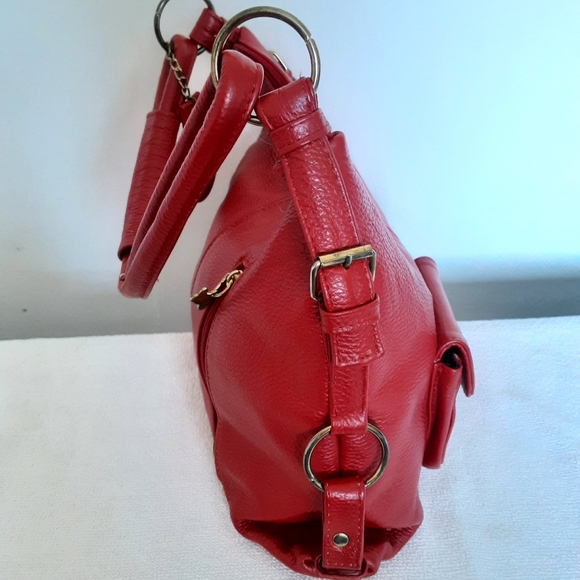 Imported Red Pebbled Leather Shoulder Bag by "XY Paris" - Picture 8 of 13